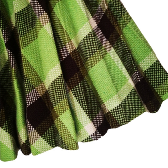 NEO-VINTAGE Eco-lux Upcycled wool GREEN plaid Sunburst pleated bias skirt - Picture 2 of 9
